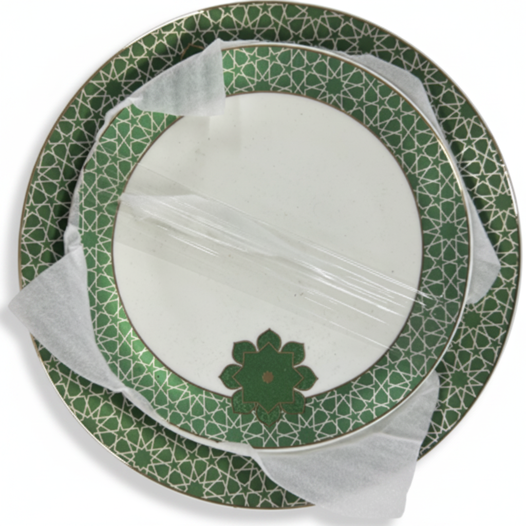 Green Clover Ceramic Plate Close-up Design - White Background