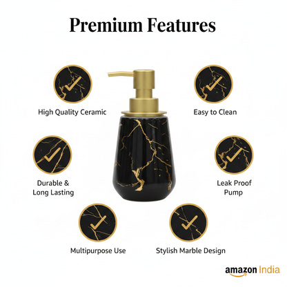 Black Marble Gold Soap Dispenser – Premium Features Infographic