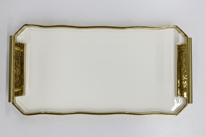 White Gold Ceramic Serving Tray with Gold Handles