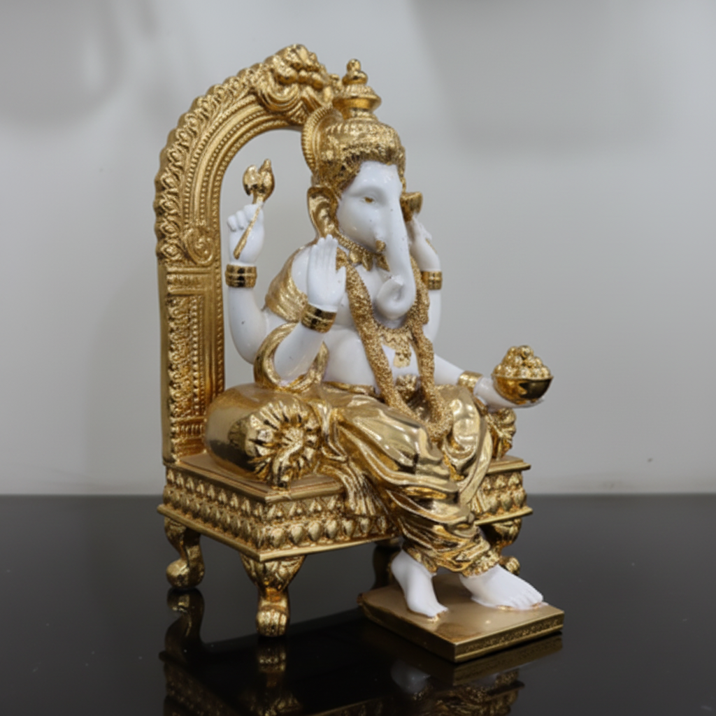 Ganesha Singhasan Idol Three Quarter Angle