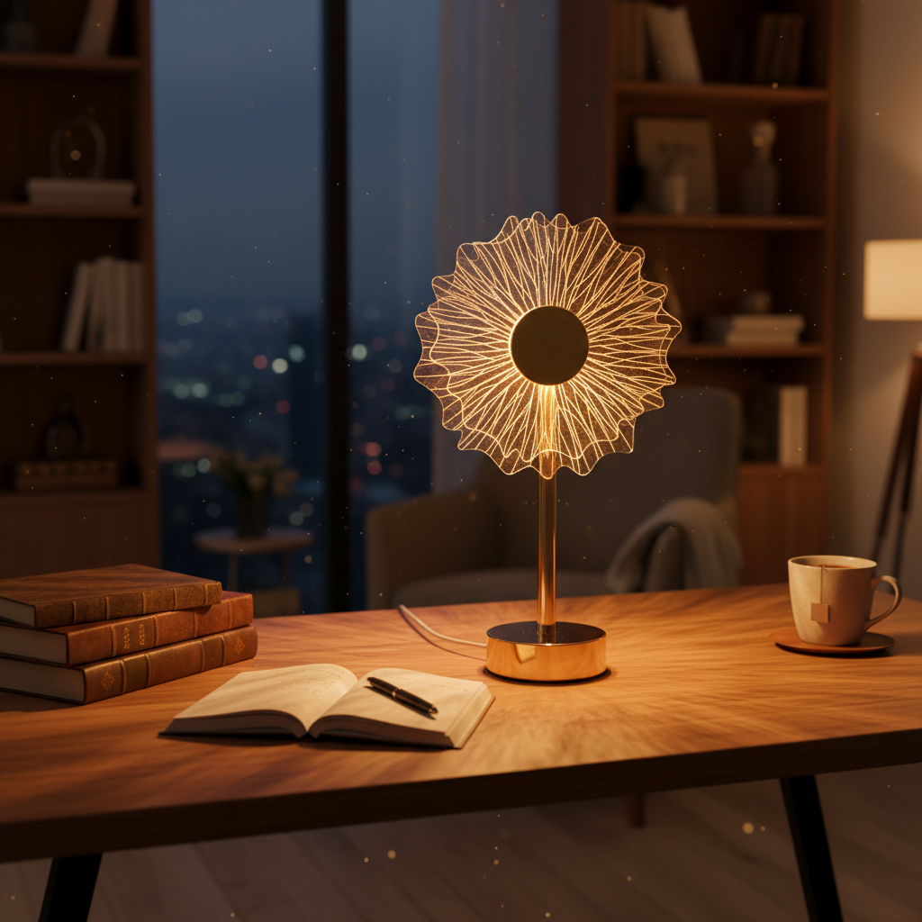 3D Acrylic Flower Lamp - Study Desk Lifestyle