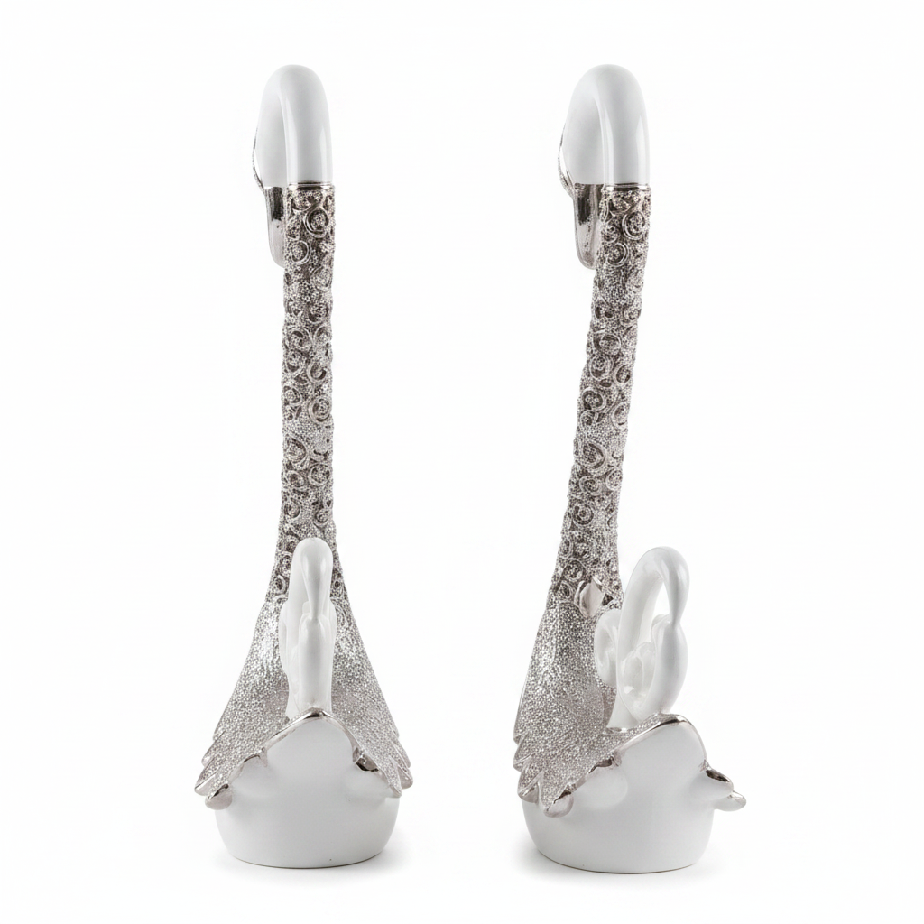 White Silver Swan Pair - Back View