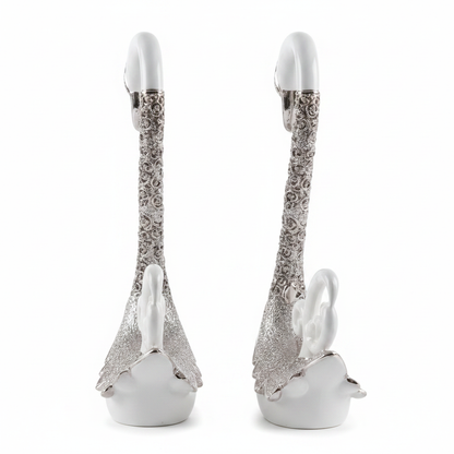 White Silver Swan Pair - Back View
