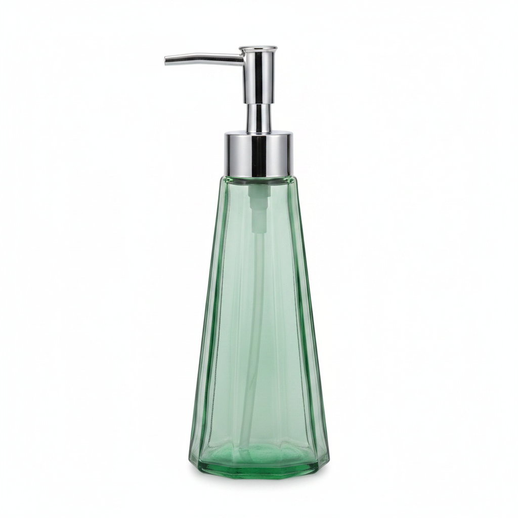 Green Glass Soap Dispenser - Front View