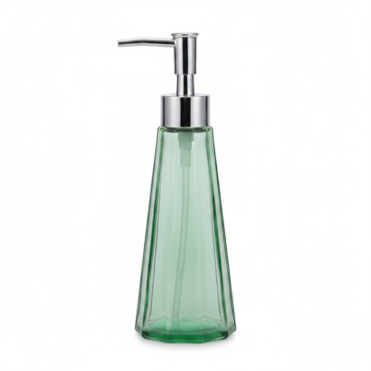 Green Glass Soap Dispenser - Front View