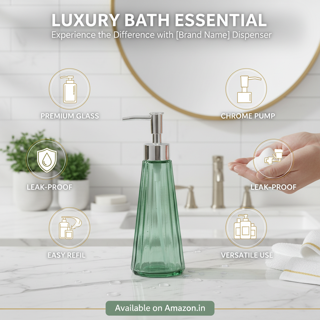 Green Glass Soap Dispenser - Premium Benefits Infographic