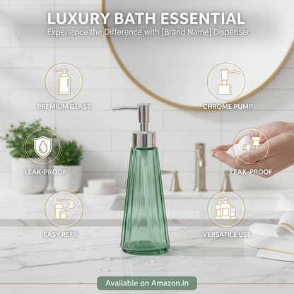 Green Glass Soap Dispenser - Premium Benefits Infographic