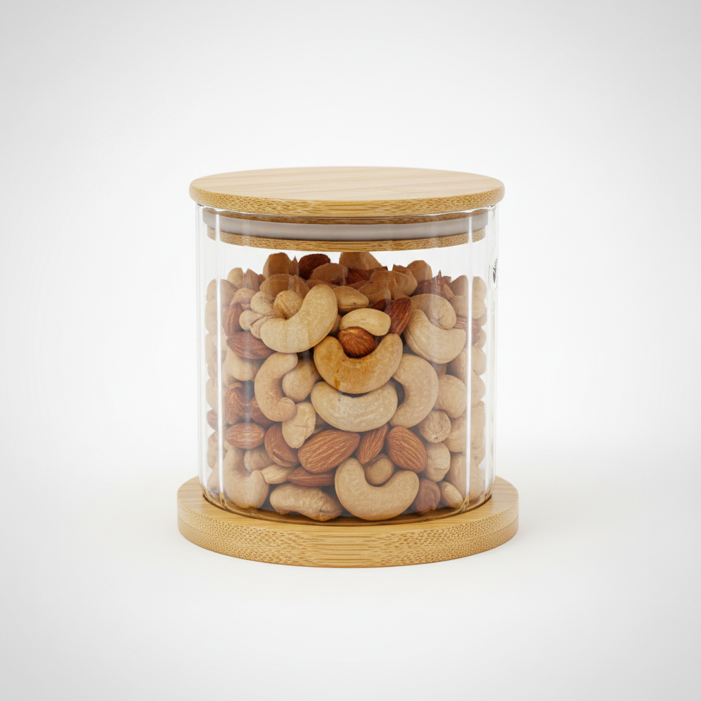 Bamboo Organizer - Glass Jar Detail Close-up