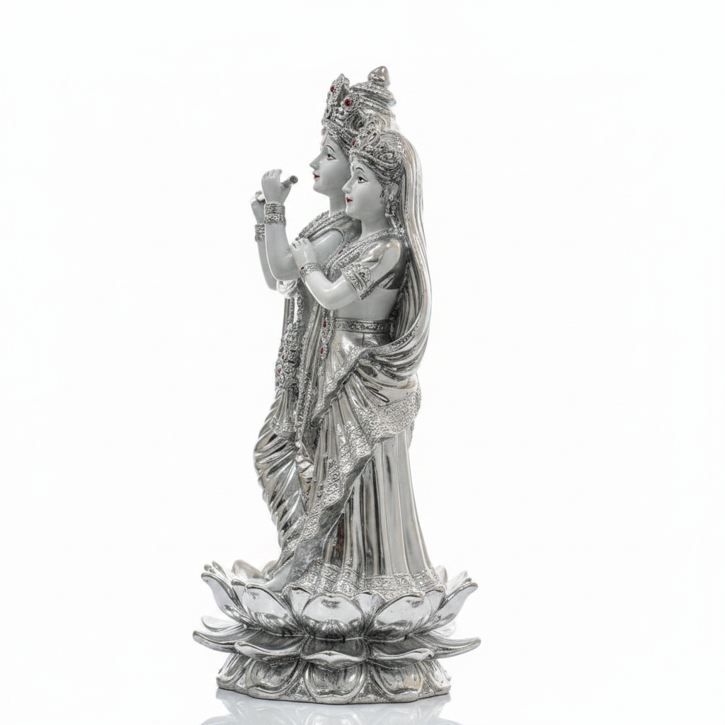 Radha Krishna Silver Figurine – Side Profile View