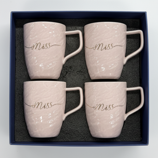 Miss Mug Set of 4 Blush Pink in Navy Blue Gift Box - Flat Lay