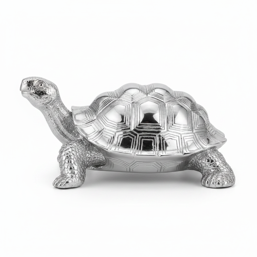 Silver Tortoise Figurine - Left Side Profile