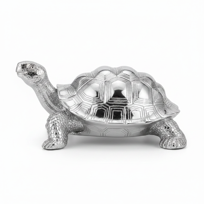 Silver Tortoise Figurine - Left Side Profile