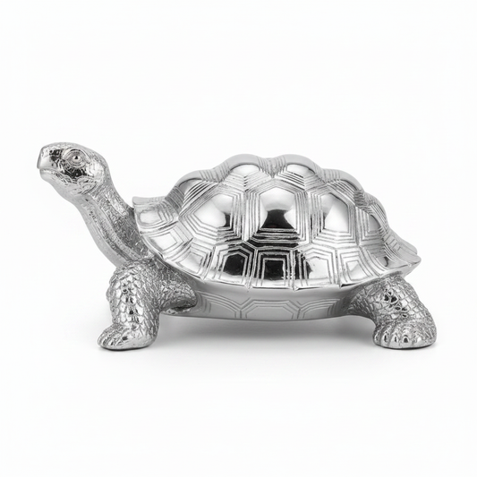 Silver Tortoise Figurine - Left Side Profile