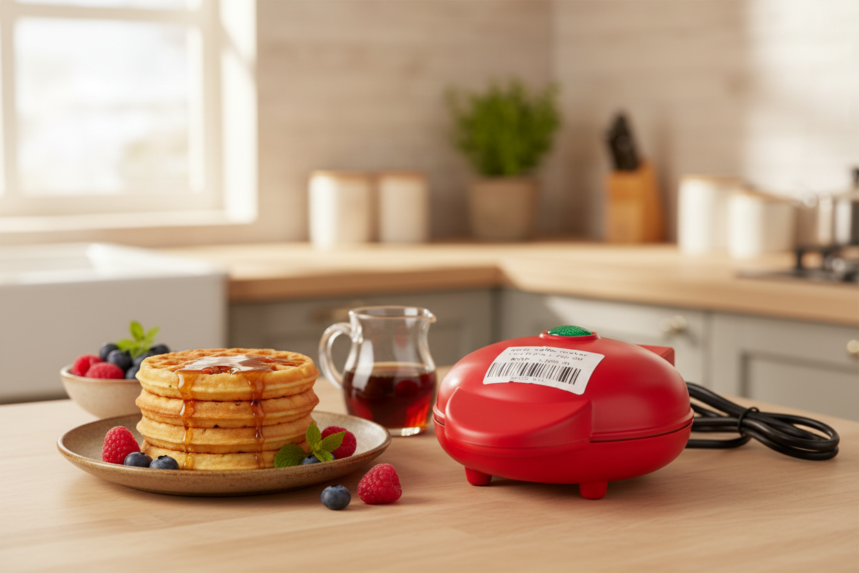 Mini waffle maker - breakfast lifestyle with fresh waffles