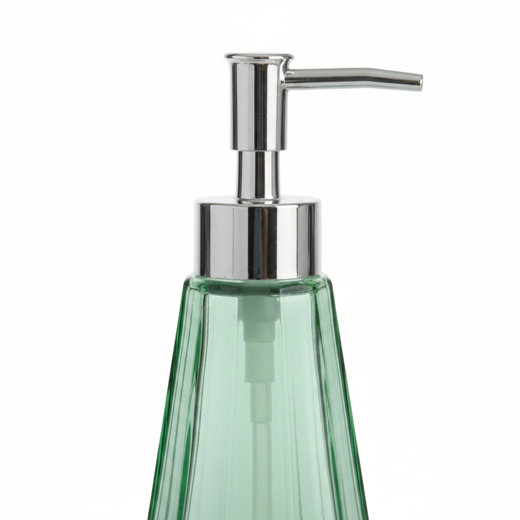Green Glass Soap Dispenser - Close-up Detail