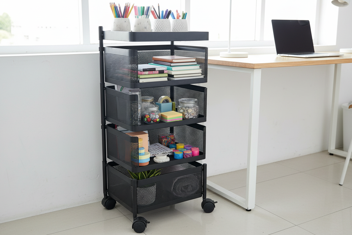 Black Rolling Organizer Cart - Lifestyle Shot