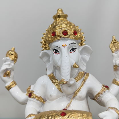 Gold White Ganesha Face Crown Close-up