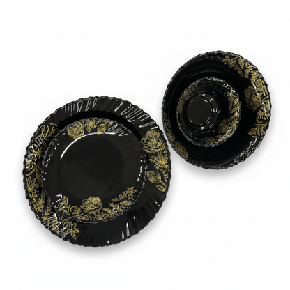 33 Pcs Black Glassware - Plate and Bowl Set White Background
