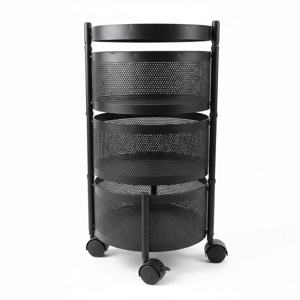 3-Tier Rolling Trolley - Three-Quarter Angle