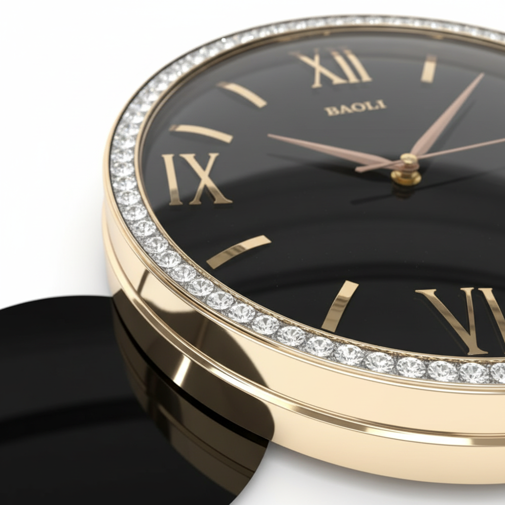 Baoli Oval Wall Clock - Crystal Border Close-up