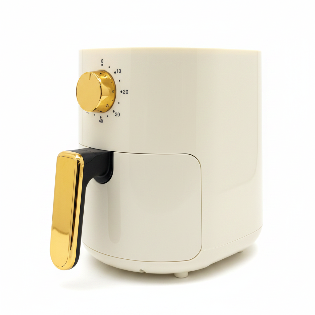 Cream gold air fryer - side angle view