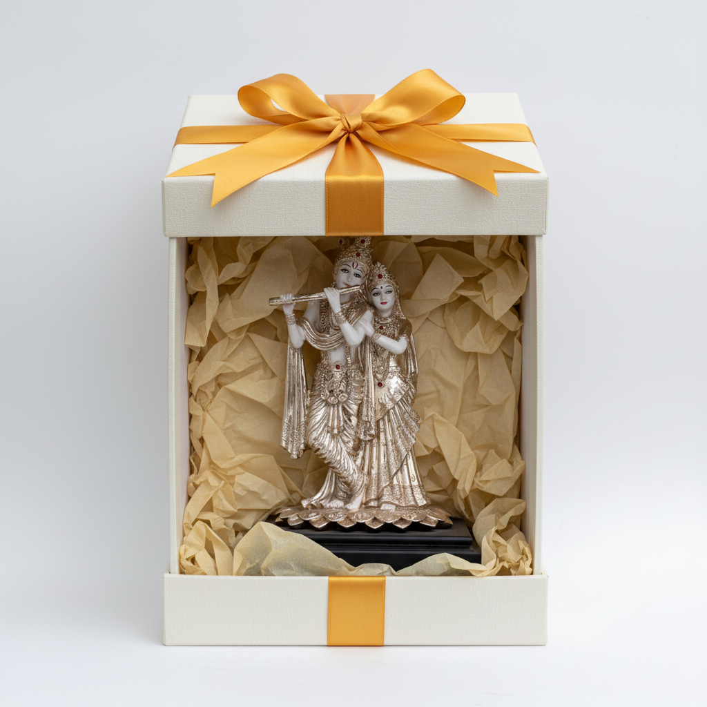 Silver Radha Krishna Gift Box Presentation