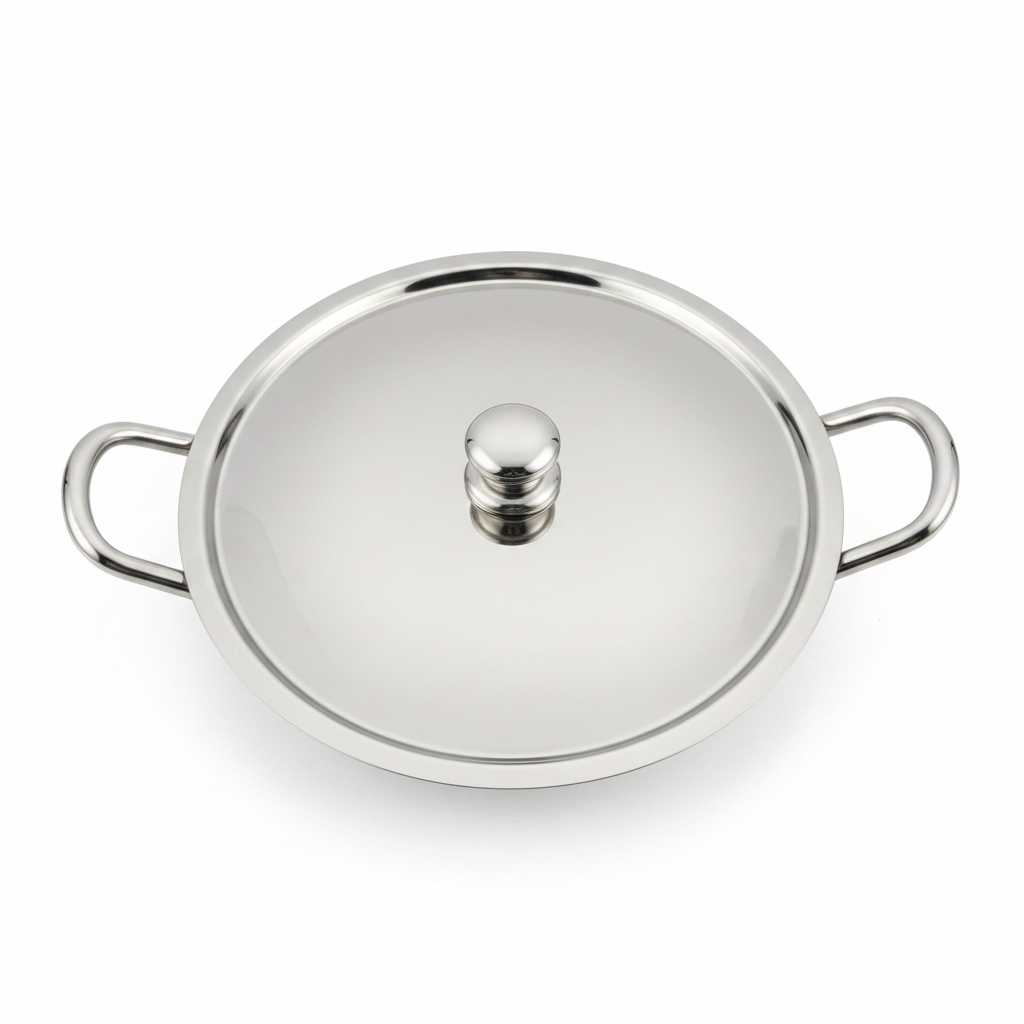 Born Chef Stainless Steel Kadai 24cm – Lid Top View White Background