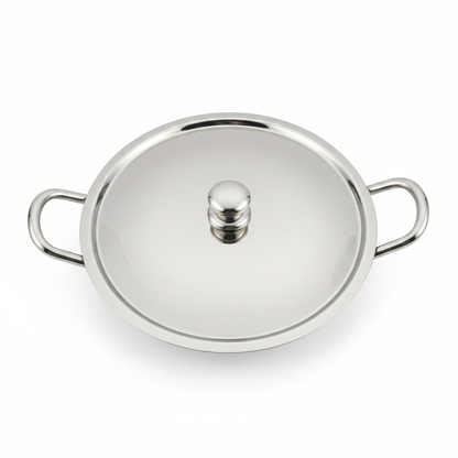 Born Chef Stainless Steel Kadai 24cm – Lid Top View White Background