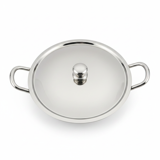 Born Chef Stainless Steel Kadai 24cm – Lid Top View White Background