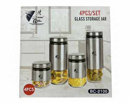 Born Chef BC-2100 4 Pcs Glass Storage Jar Set Product Box White Background