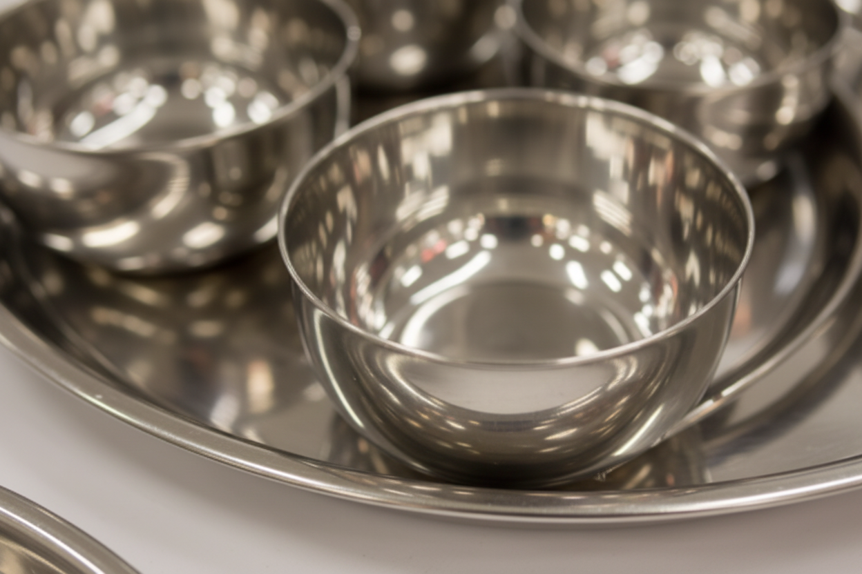 Stainless Steel Katori - Close-up Mirror Finish Reflective Surface Macro