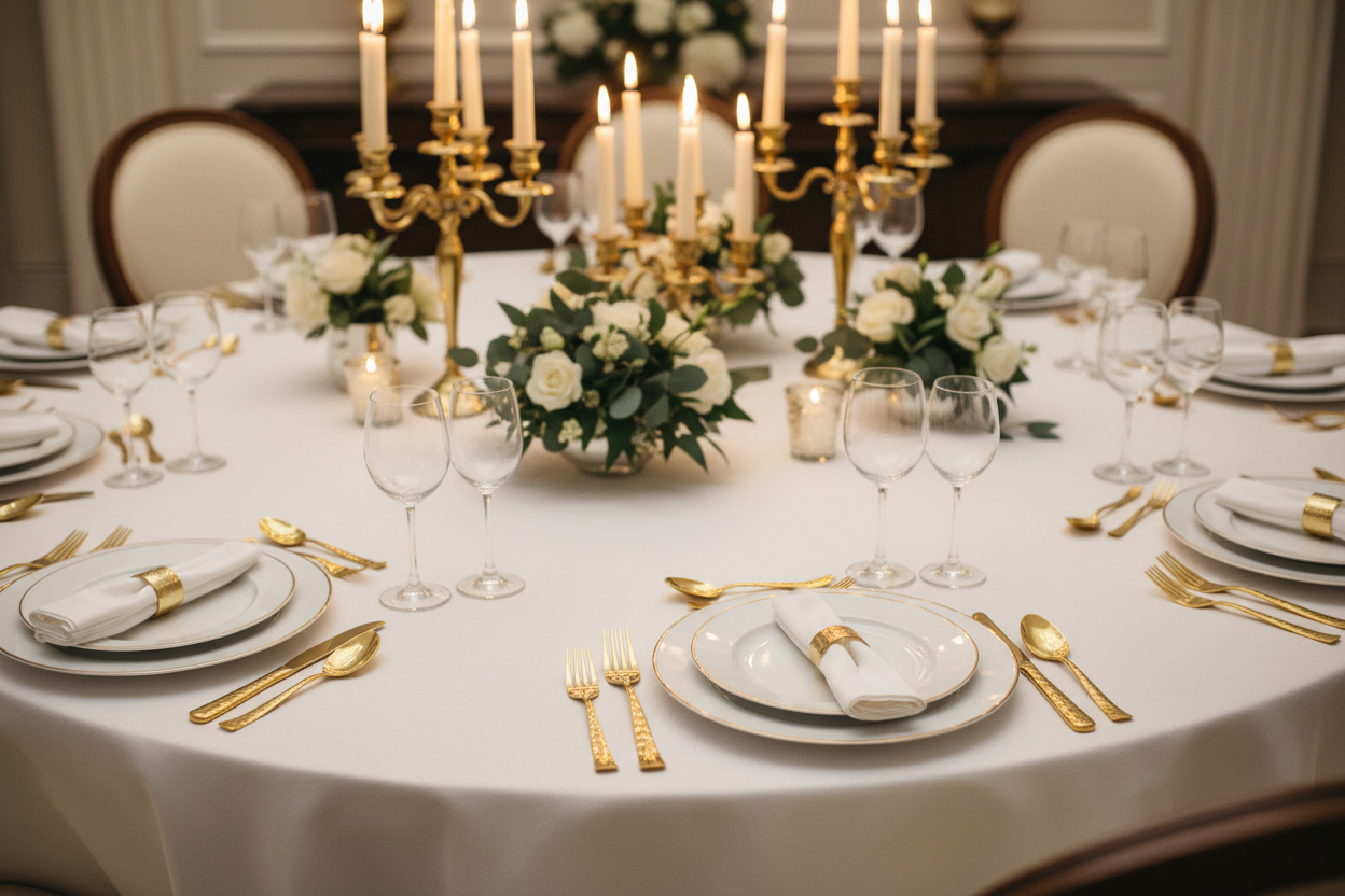 Gold Plated Cutlery Set - Fine Dining Table Lifestyle