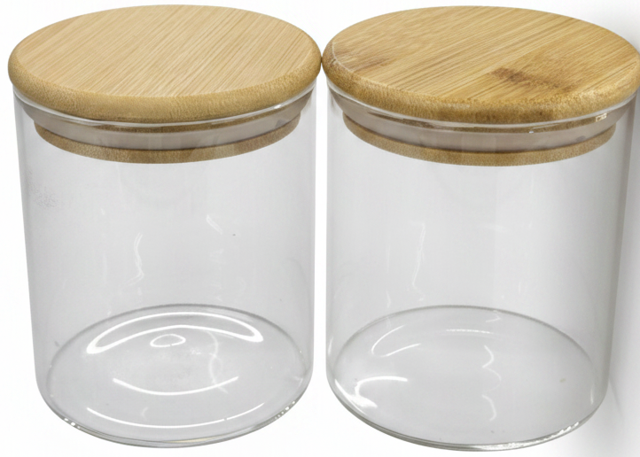 Born Chef BC-2115 Glass Jars with Bamboo Lids Close-up - White Background