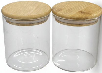 Born Chef BC-2115 Glass Jars with Bamboo Lids Close-up - White Background