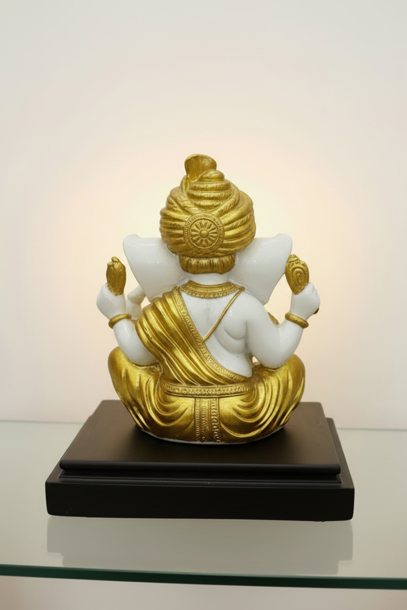 White Gold Ganesha Idol - Back View