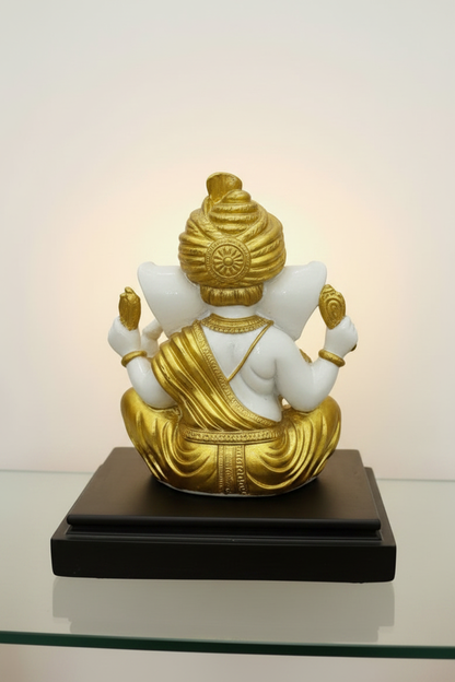 White Gold Ganesha Idol - Back View