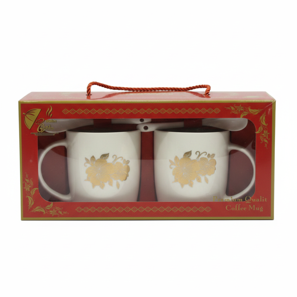 Premium Mug Gift Set in Red Gift Box with Rope Handle