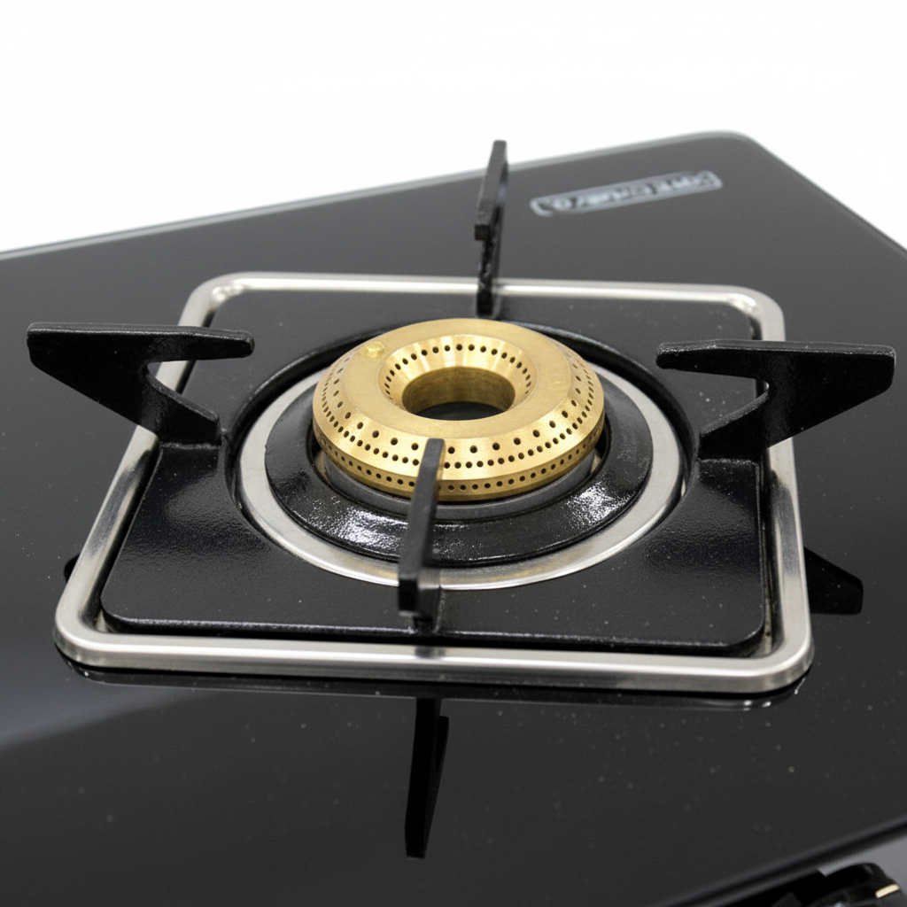 Comet 2 Burner Gas Stove - Close-up Brass Burner