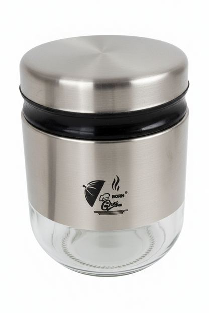 Born Chef Stainless Steel Glass Storage Jar Single Close Up White Background