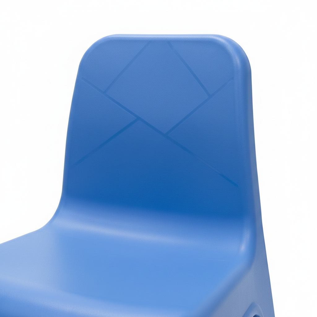 Blue kids chair diamond quilted backrest pattern close up