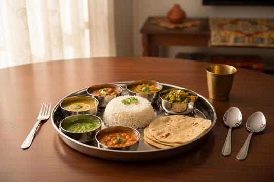 Stainless Steel Thali Set - Traditional Indian Dining Table Setup
