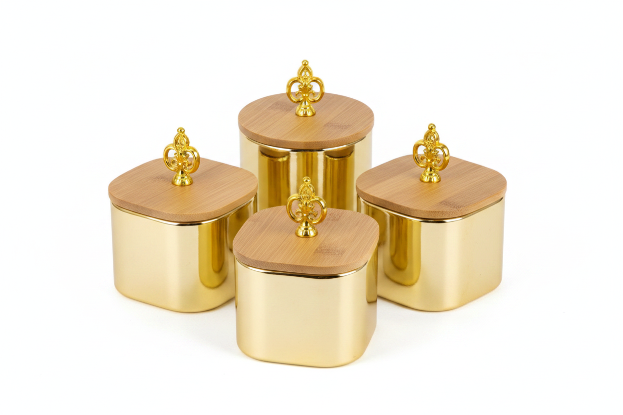 Gold Canister Set - Minimal Studio White Background Shot