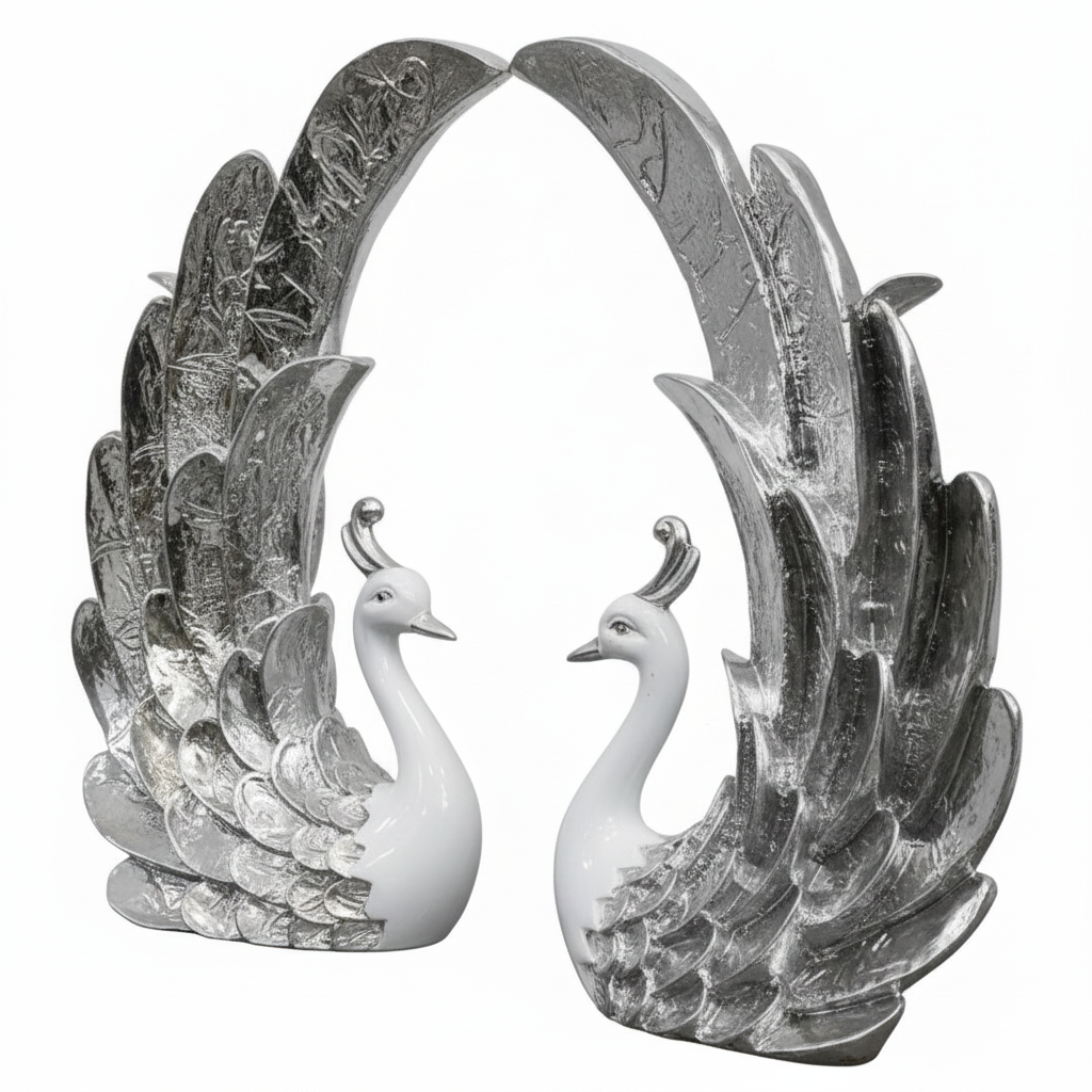 Silver Peacock Figurine - 3/4 Right Elevated