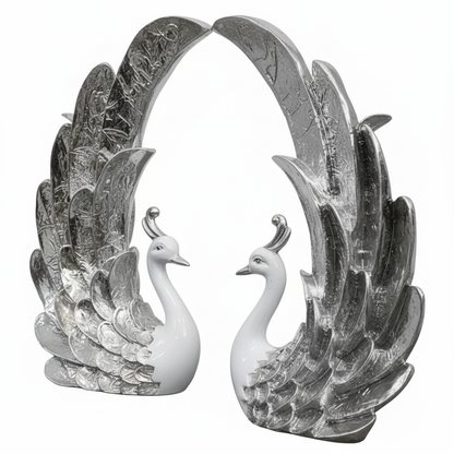 Silver Peacock Figurine - 3/4 Right Elevated