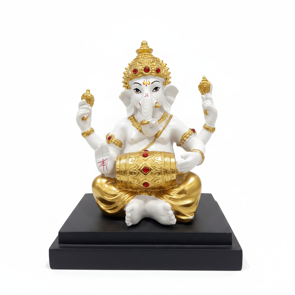 Gold White Ganesha Idol Front View