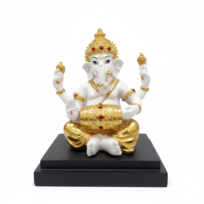 Gold White Ganesha Idol Front View