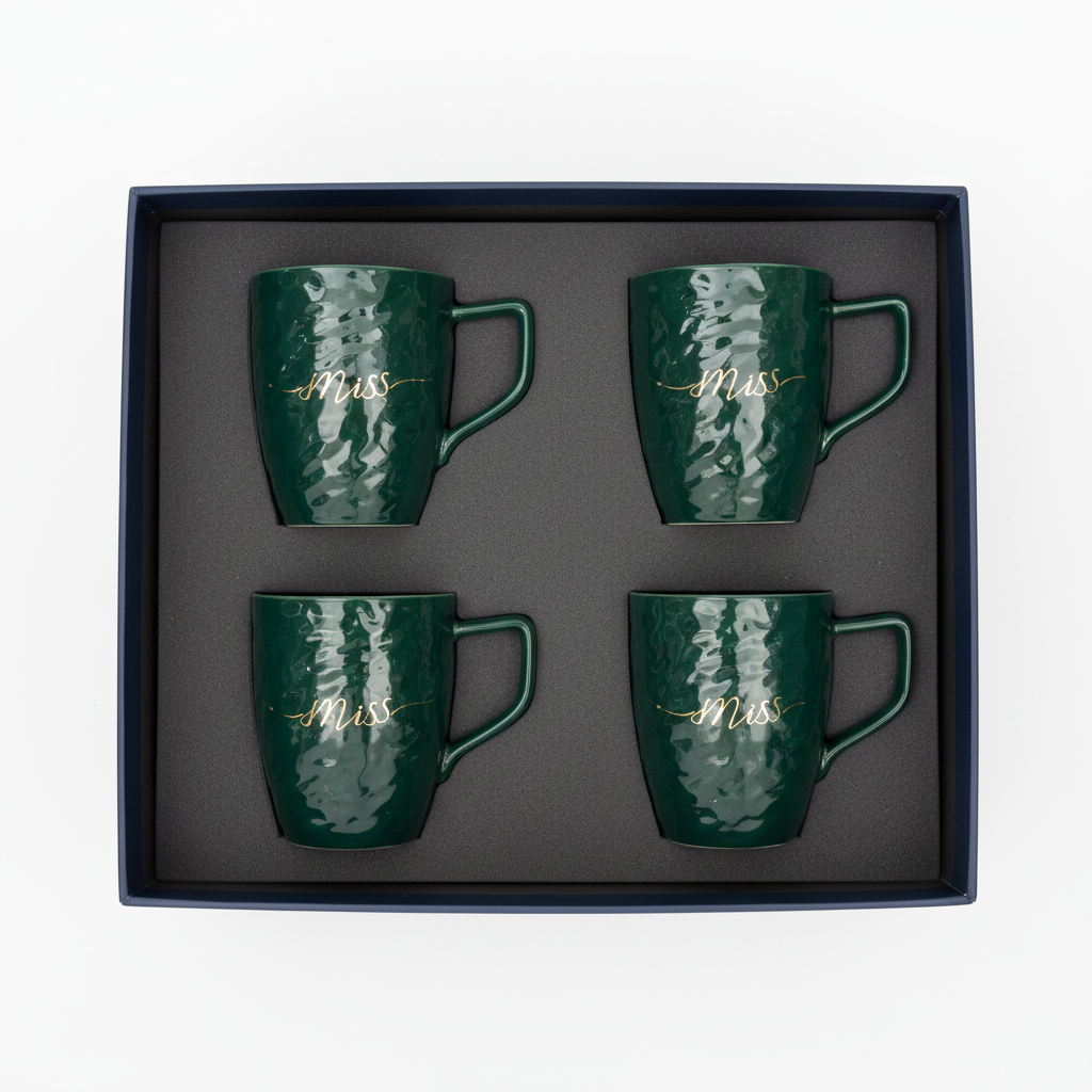 Miss Mug Set of 4 in Navy Blue Gift Box - Flat Lay