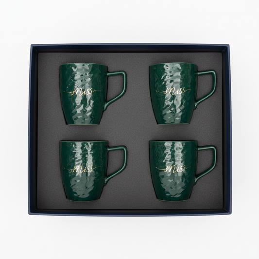 Miss Mug Set of 4 in Navy Blue Gift Box - Flat Lay