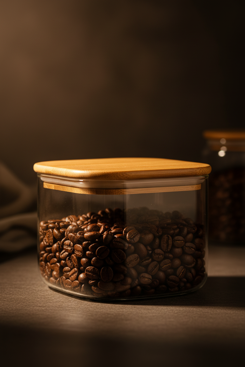 Born Chef Square Glass Jar - Moody Dark Background with Coffee Beans