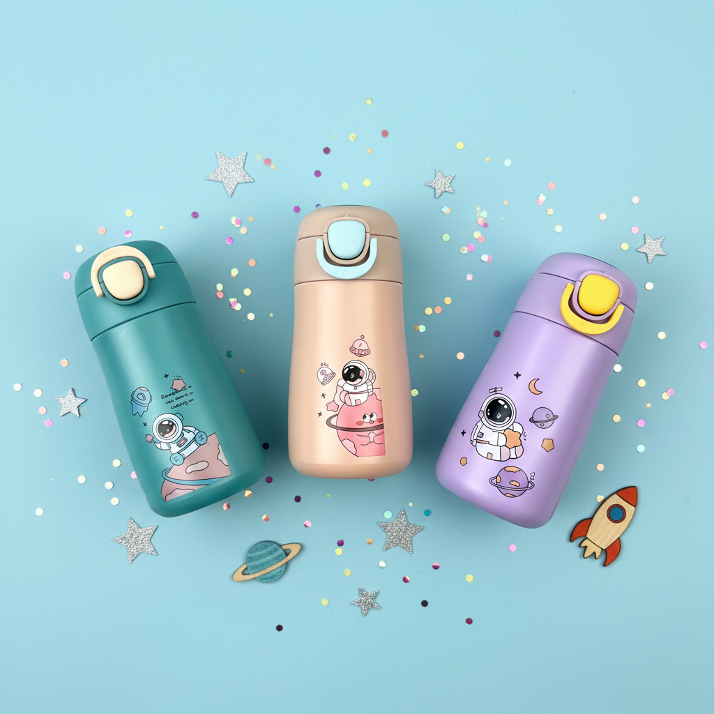 Kids Astronaut Bottles - Space Theme Flat Lay